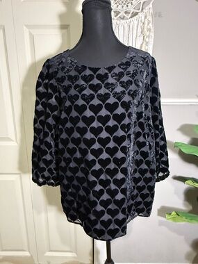 Talbots Black Heart-Print Velvet Burnout Blouse